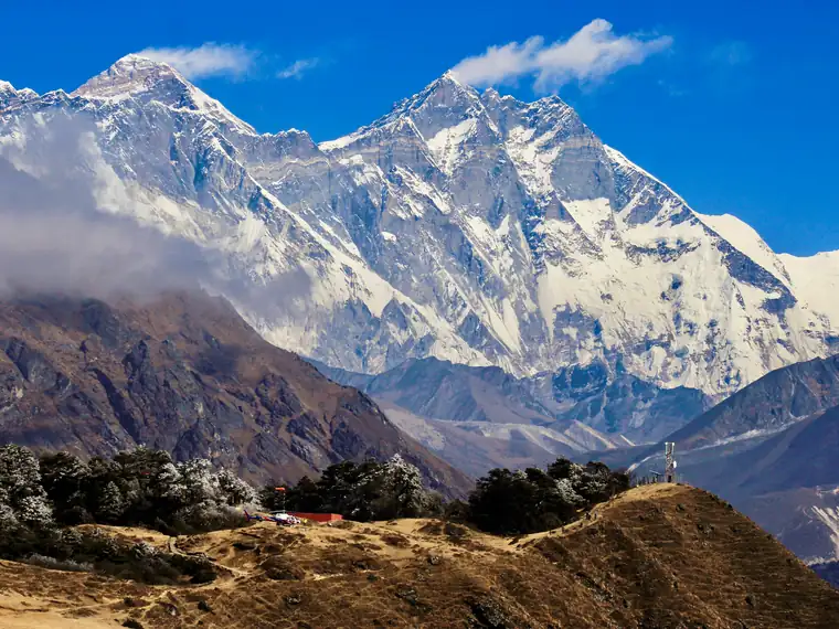 Snow peaks of the Everest range above the Khumbu valley