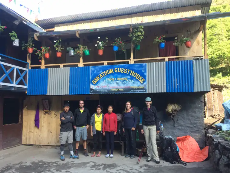 A Himalayan Green Trips group outside the Sekathum Guest House